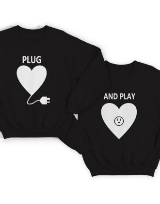 Парные свитшоты для влюбленных "Plug" и "And play" Парные свитшоты для влюбленных "Plug" и "And play"